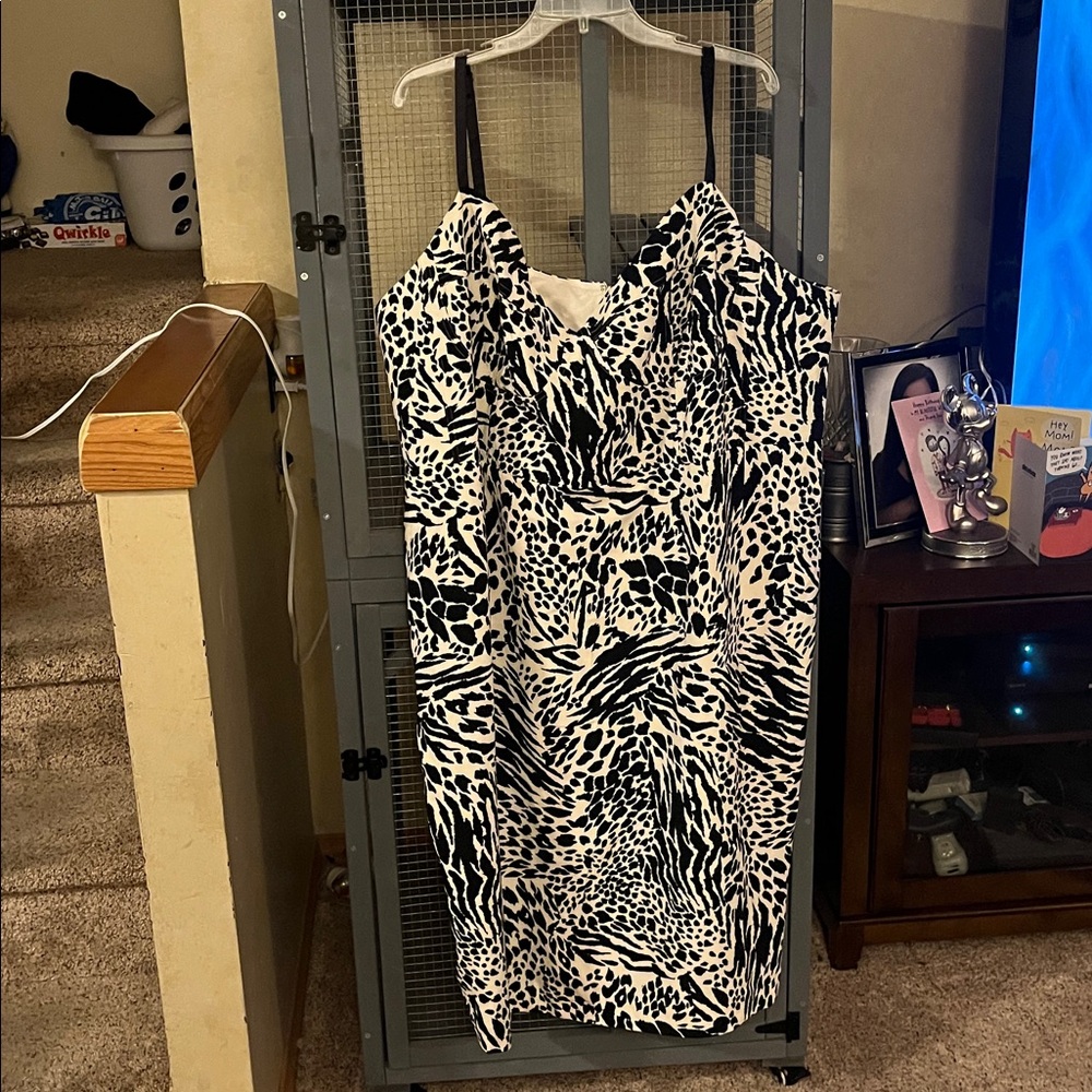 Sergio Hudson Black and White Animal Print Dress